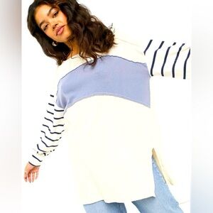 We The Free Cream and Blue Striped Sweatshirt